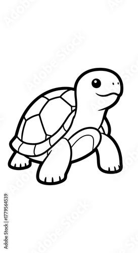 Charming Turtle Outlined Against White Backdrop: A Kid-Friendly Illustration for Educational Materials, Wildlife Conservation Campaigns, and Creative Art Projects Featuring Marine Life, Reptiles, Aqua