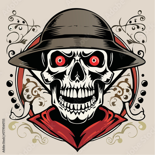 Warrior Skull with Helmet Vector Illustration
