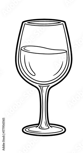 Elegant Wine Glass Outlined on White - Simple Drawing of Fine Wine Drinkware for Wine Tasting Events and Bar Promotions, Perfect for Restaurant Menus, Celebration Graphics, and Alcoholic Beverage Desi
