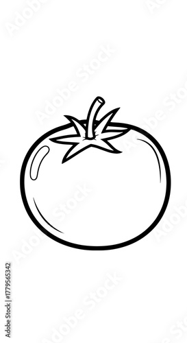 Detailed Line Art Tomato Isolated on White Background for Coloring Book Project and Educational Resources, Simple Culinary Illustration for Children's Activity, Healthy Diet Concept for Nutrition, Mon
