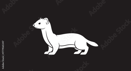 A stylized, white ermine, depicted in profile, against a dark background.