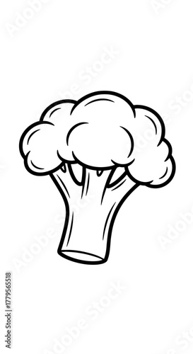 Illustration of Fresh Broccoli, a Healthy Vegetable for Vegan Diet and Culinary Delights, Outlined in Black and White for Coloring Books or Educational Materials, Emphasizing Wellness and Creative Pro