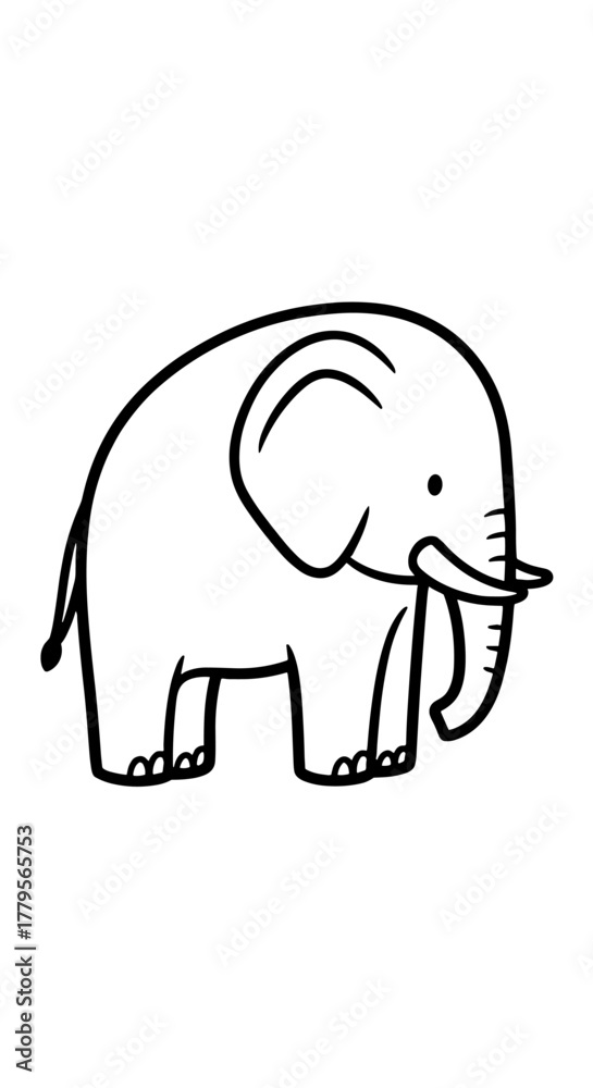 Obraz premium Cartoon Elephant Standing Peacefully, Isolated on White Background Illustration for Children's Storybook, Educational Materials, Animal Conservation Awareness, Adorable Animal Drawing, Wildlife Protec