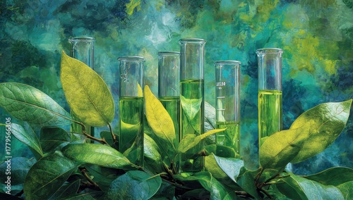 Green Chemistry - Test Tubes and Plant Life in Laboratory Setting.