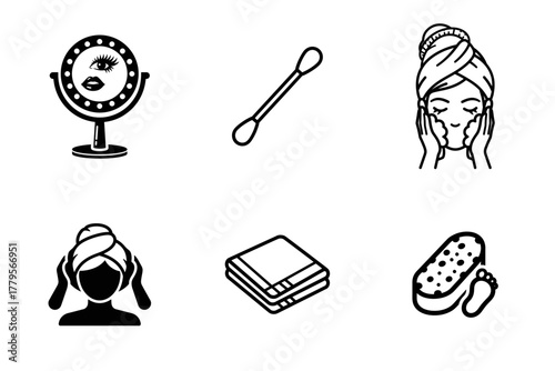 Beauty and Personal Care Line Icons Set. Skincare, Makeup, Hygiene, Spa, and Self-Care Essentials for Daily Routine. Vector Illustration.