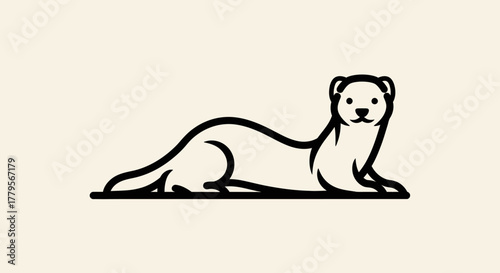 A minimalist line drawing of an otter lying down, facing forward, on a beige background.