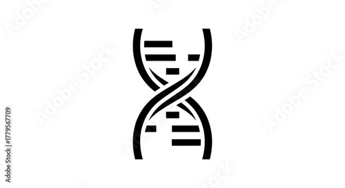 Black and white illustration of a DNA double helix, representing genetics and biology.