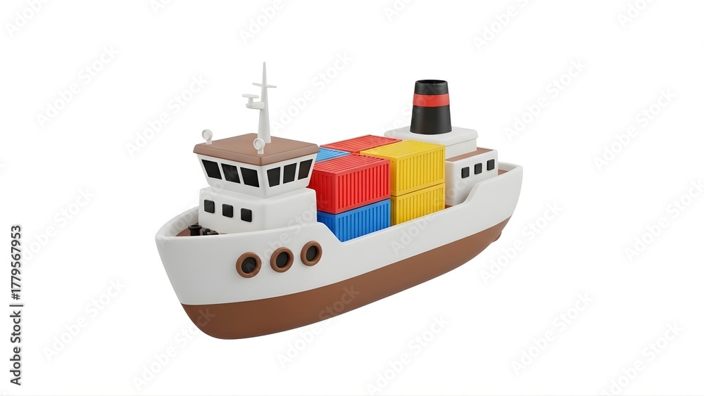 Fototapeta premium Cargo ship illustration container vessel transport freight marine shipping boat nautical ocean logistics import export on transparent background