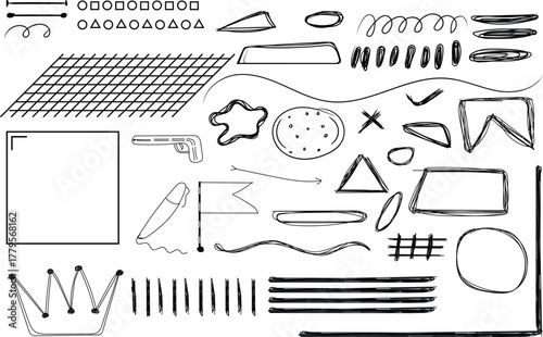 set of hand drawn arrows sketch and labels