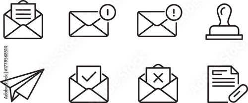 Email and Communication Icons Set with Paper Airplane and Stamp envelope message
