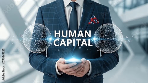 Professional Businessman Presenting Human Capital Digital Concept