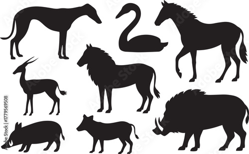 Collection of animal silhouettes isolated on white background