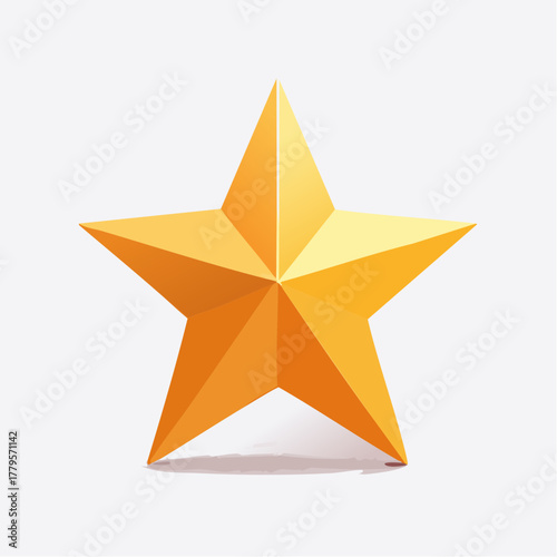 Golden star with sharp angles and shadow cast on clean white background representation