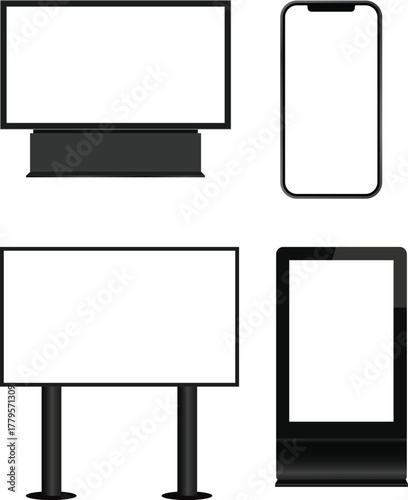Realistic billboard and digital screen mockup vector set