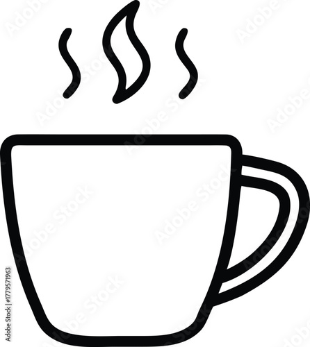 Vector blue line art of a coffee mug.