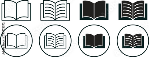 Book icon vector illustration. Open book signs and symbols isolated on transparent background. Vector collection for education, library, learning, E-book, literature, study icons design.