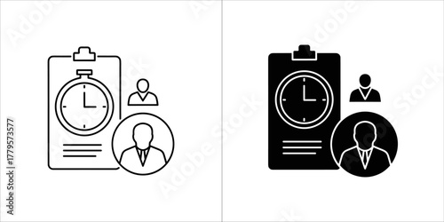 Clipboard with stopwatch and people icons