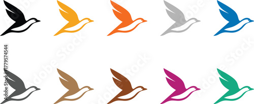 Flying bird silhouettes colorful vector, Vibrant avian silhouettes in motion design