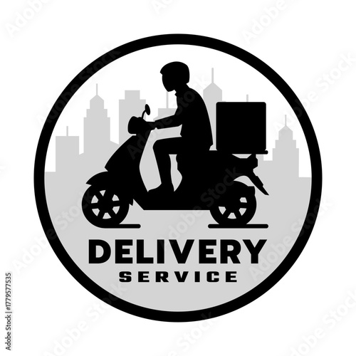 Delivery driver logo on a moped. Delivery service.