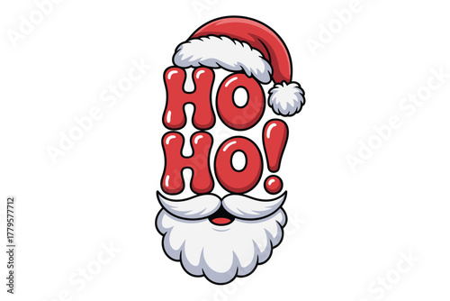 Christmas Santa Claus ho ho ho text illustration with beard and hat