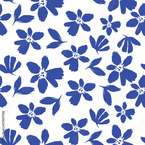 Floral botanical vector texture pattern with flowers and leaves. Seamless pattern can be used for wallpaper, pattern fills, web page background, surface textures.
