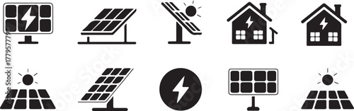 Renewable Energy and Solar Power Icon Set | Eco-Friendly Electricity and Green Technology Vectors