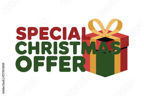Special Christmas offer with a gift box and festive colors.
