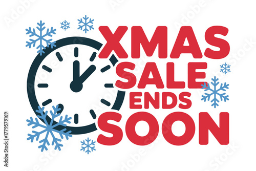 The Christmas sale is ending soon, as indicated by a clock and snowflakes.