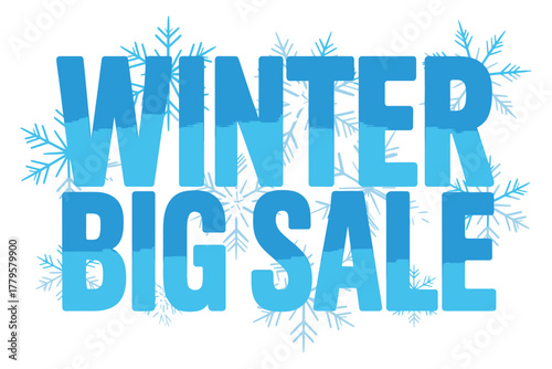 Winter big sale announcement with snowflakes and blue text.