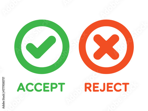 Green checkmark and red cross symbols indicate accept and reject options.