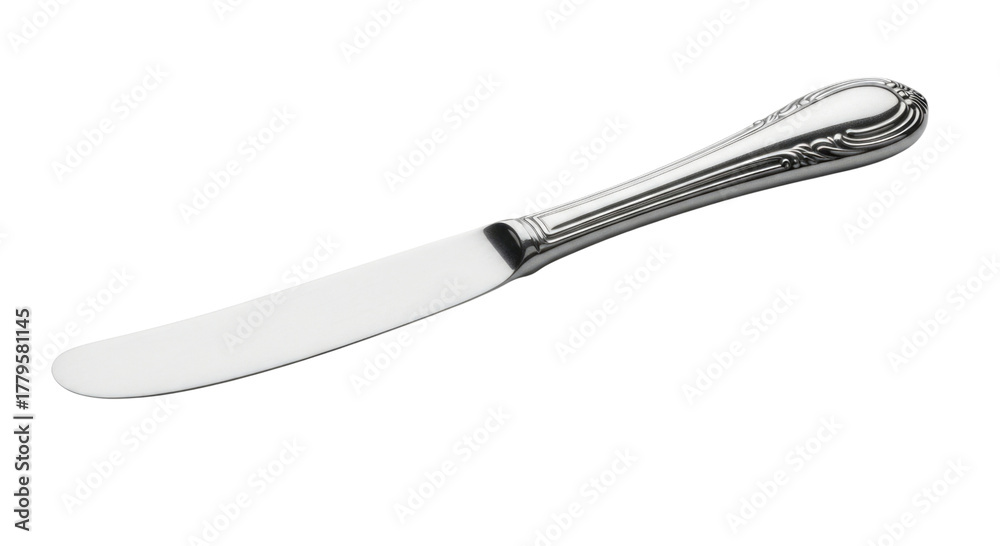 Fototapeta premium Antique silver butter knife transparent background cutout png