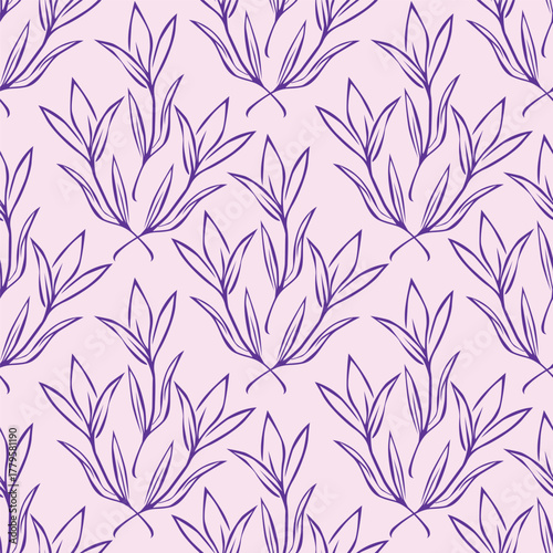 Floral botanical vector texture pattern with flowers and leaves. Seamless pattern can be used for wallpaper, pattern fills, web page background, surface textures.
