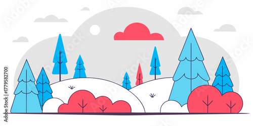 Whimsical Landscape with Colorful Trees and Bushes