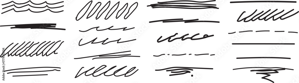 Fototapeta premium Title: Black Pencil Scribble Lines and Strokes Hand Drawn Texture Collection Set