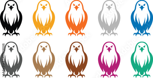 Stylized owl icons in bright colors bird, Vibrant owl silhouettes in multiple hues