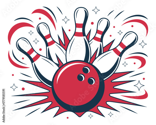 Bowling Icon Strike Illustration of a Red Bowling Ball and Pins