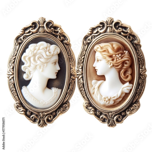 Elegant antique cameo brooches showcasing classic feminine profiles