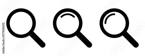 Magnifying Glass Icon Set – Magnifier and Loupe Symbols, Search and Zoom Tool Symbols.