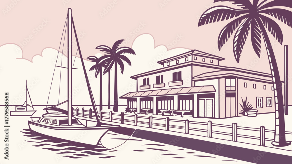 Obraz premium Flat modern vector of Fort Pierce marina pastel tone, elegant nautical theme art for seaside decor and travel posters 