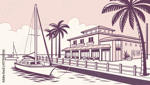 Flat modern vector of Fort Pierce marina pastel tone, elegant nautical theme art for seaside decor and travel posters
