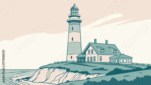 Minimalist vector of Jupiter lighthouse pastel seaside tone, elegant nautical travel art for home decor and illustration prints
