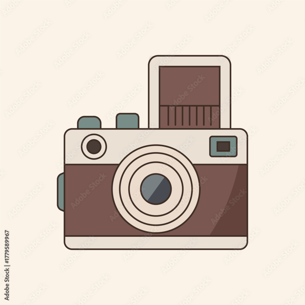Fototapeta premium Vintage camera icon vector illustration isolated on light background for traveling concept design