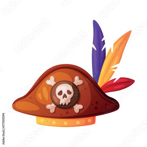 Pirate Hat and Headdress for Corsair with Skull and Crossed Bones Vector Illustration