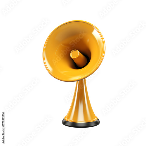 A yellow megaphone on a black background in a studio shot