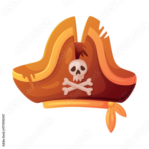 Pirate Hat and Headdress for Corsair with Skull and Crossed Bones Vector Illustration