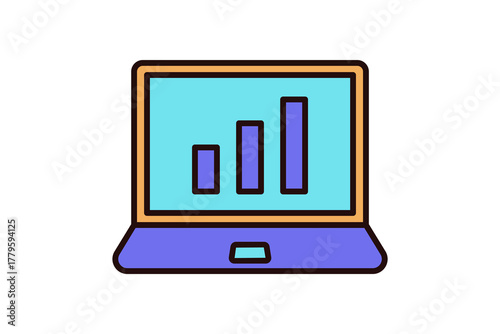 Laptop with graph Icon. Icon related to Presentation. Flat line icon style. Simple vector design editable