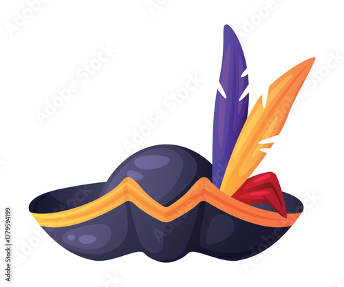 Pirate Hat and Headdress for Corsair with Feather Vector Illustration