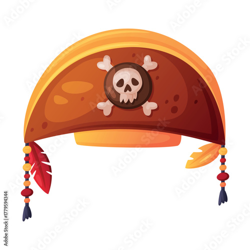 Pirate Hat and Headdress for Corsair with Skull and Crossed Bones Vector Illustration