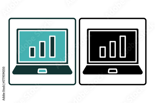 Laptop with graph Icon. Icon related to Presentation. Solid icon style. Simple vector design editable