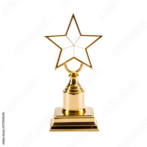 Gold star trophy on a black background in studio shot